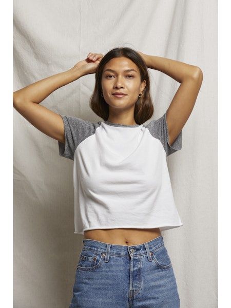 Perfect White Tee Britt Short Sleeve Baseball Tee, Color: White/Heather, Size: XS