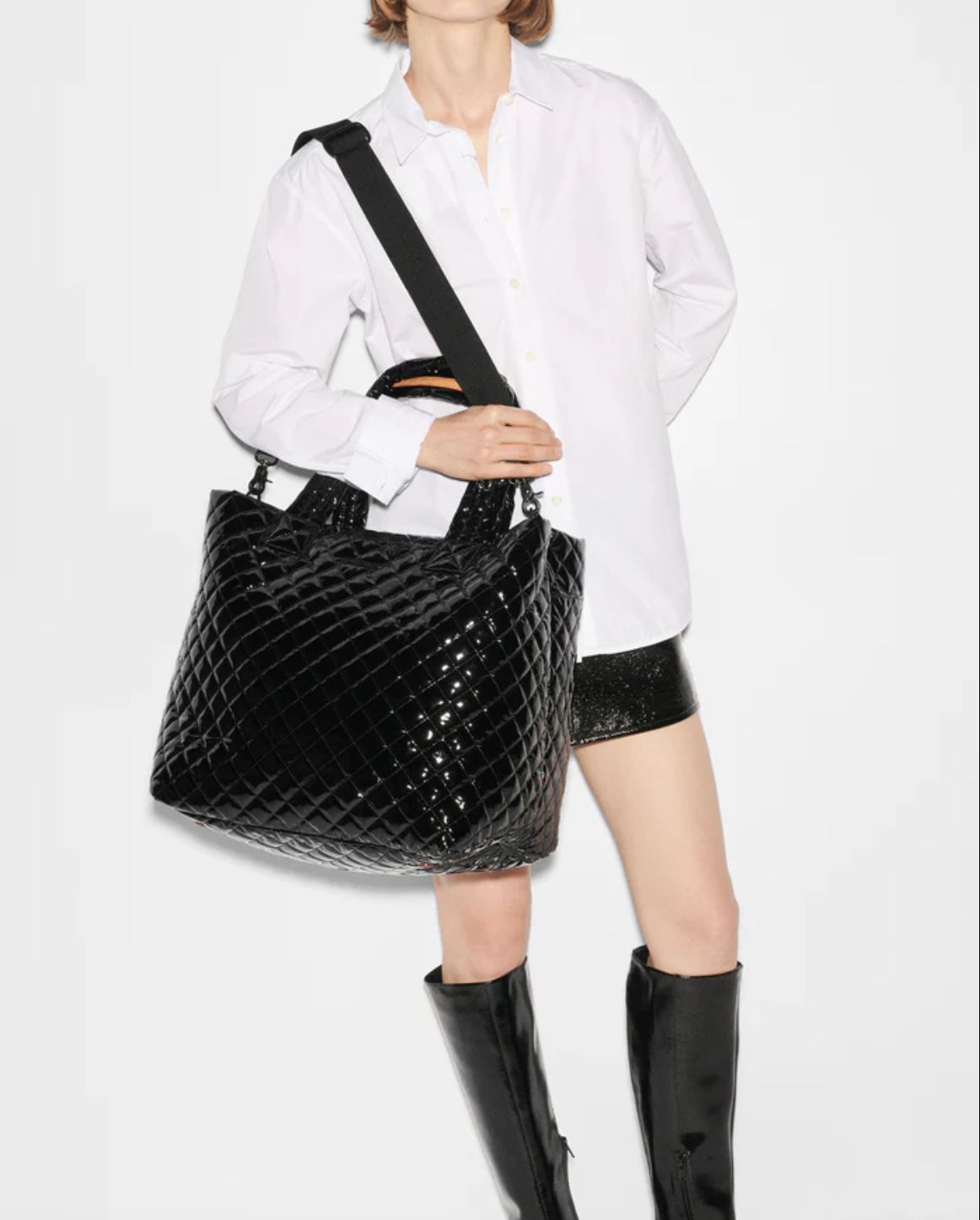MZ Wallace Large Metro Tote Deluxe in Black Lacquer