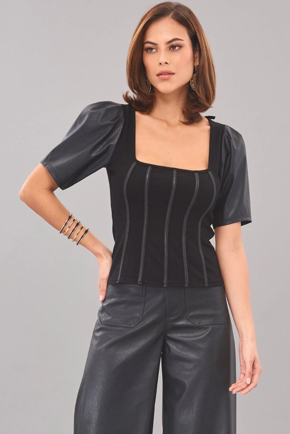 Lola &amp; Sophie Ponte Leather Corset Top