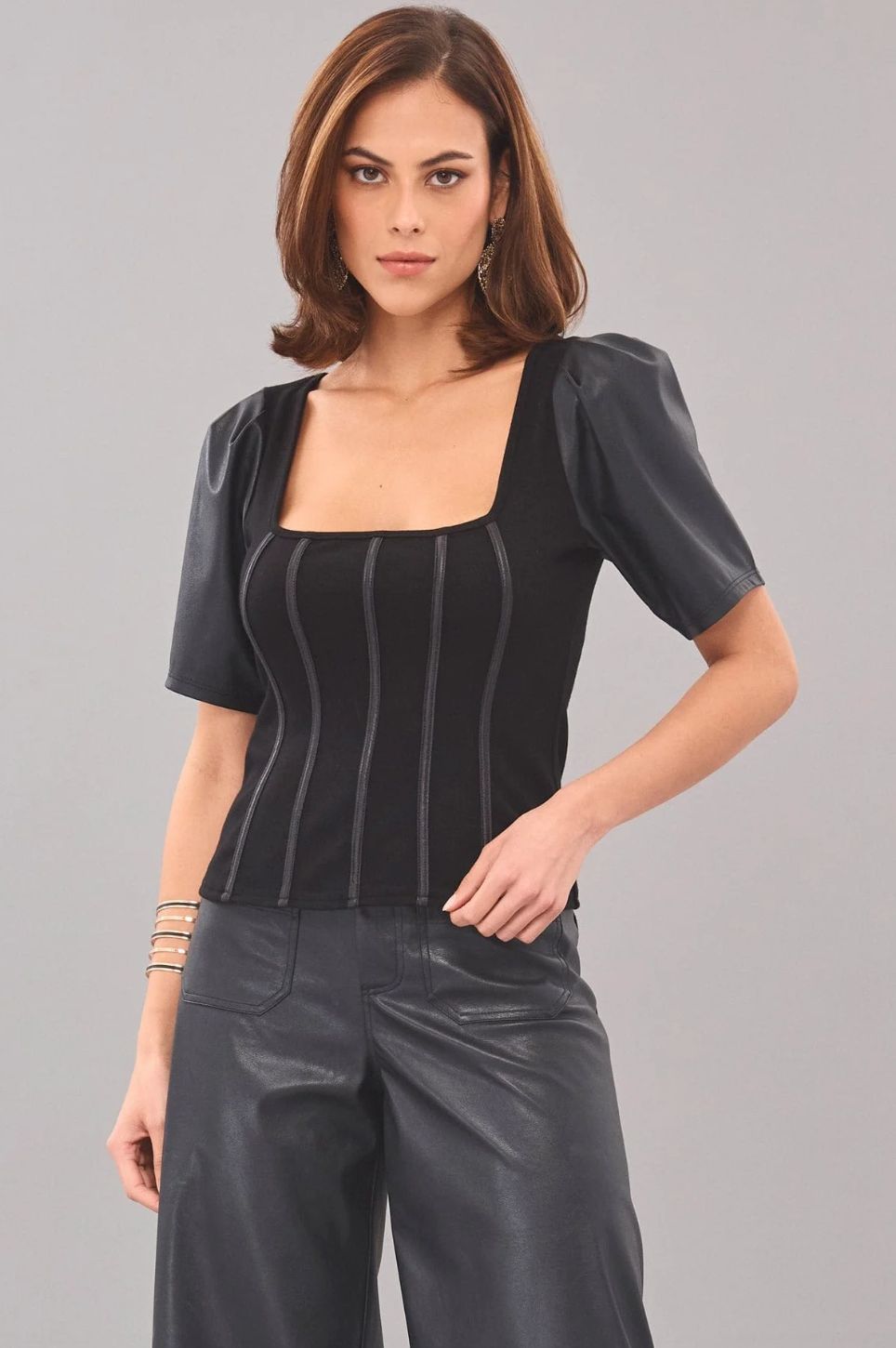 Lola &amp; Sophie Ponte Leather Corset Top