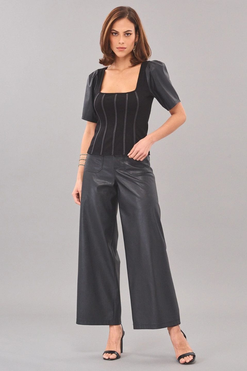 Lola &amp; Sophie Ponte Leather Corset Top