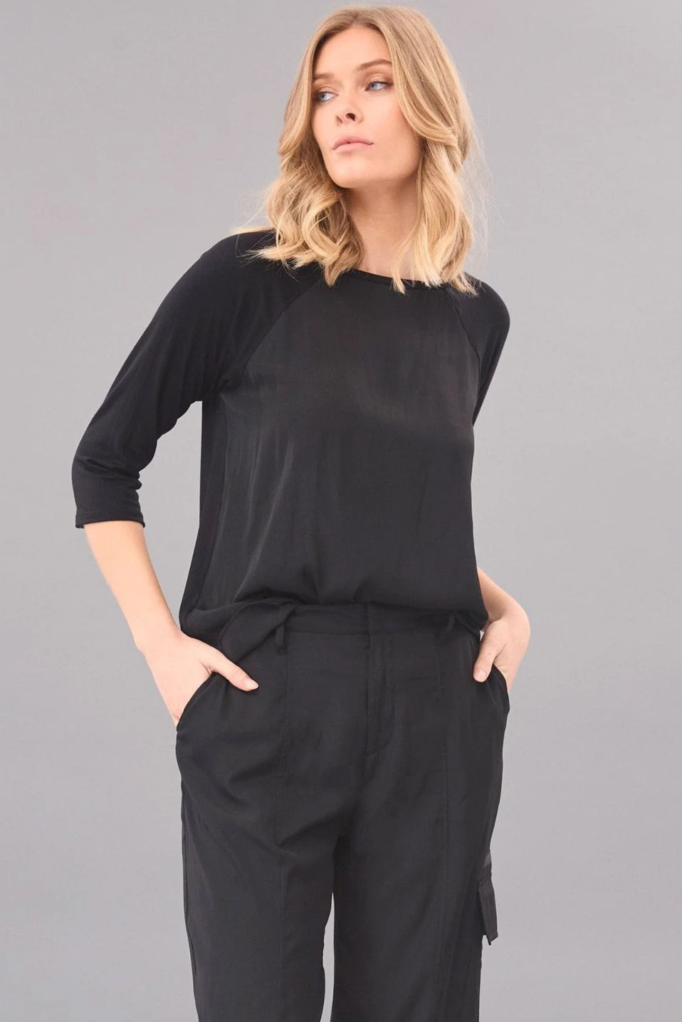 Lola &amp; Sophie Hybrid Baseball 3/4 Sleeve Tee, Color: Black, Size: XS