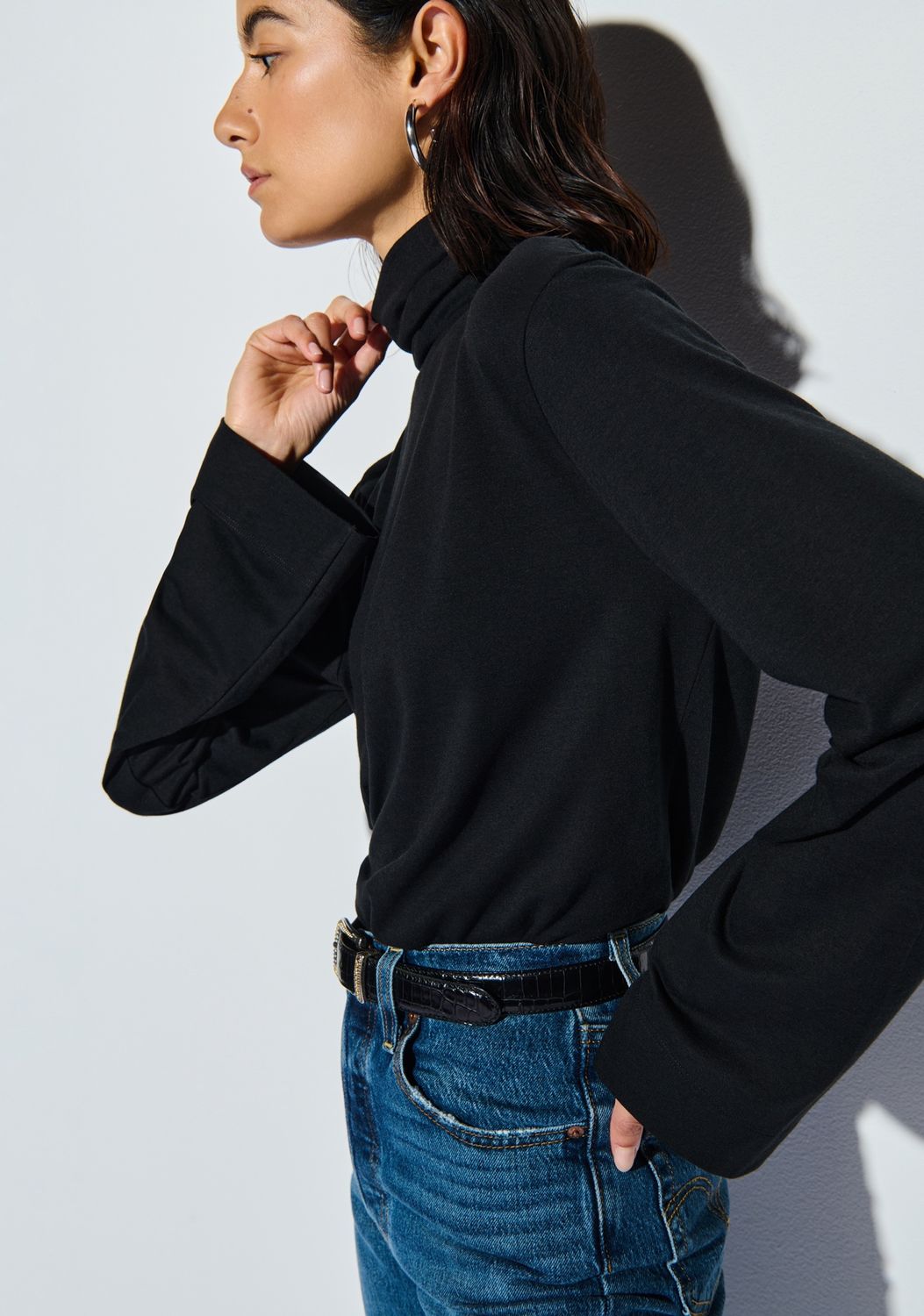 Nation Neo Mock Neck Top in Jet Black, Color: Jet Black, Size: XS