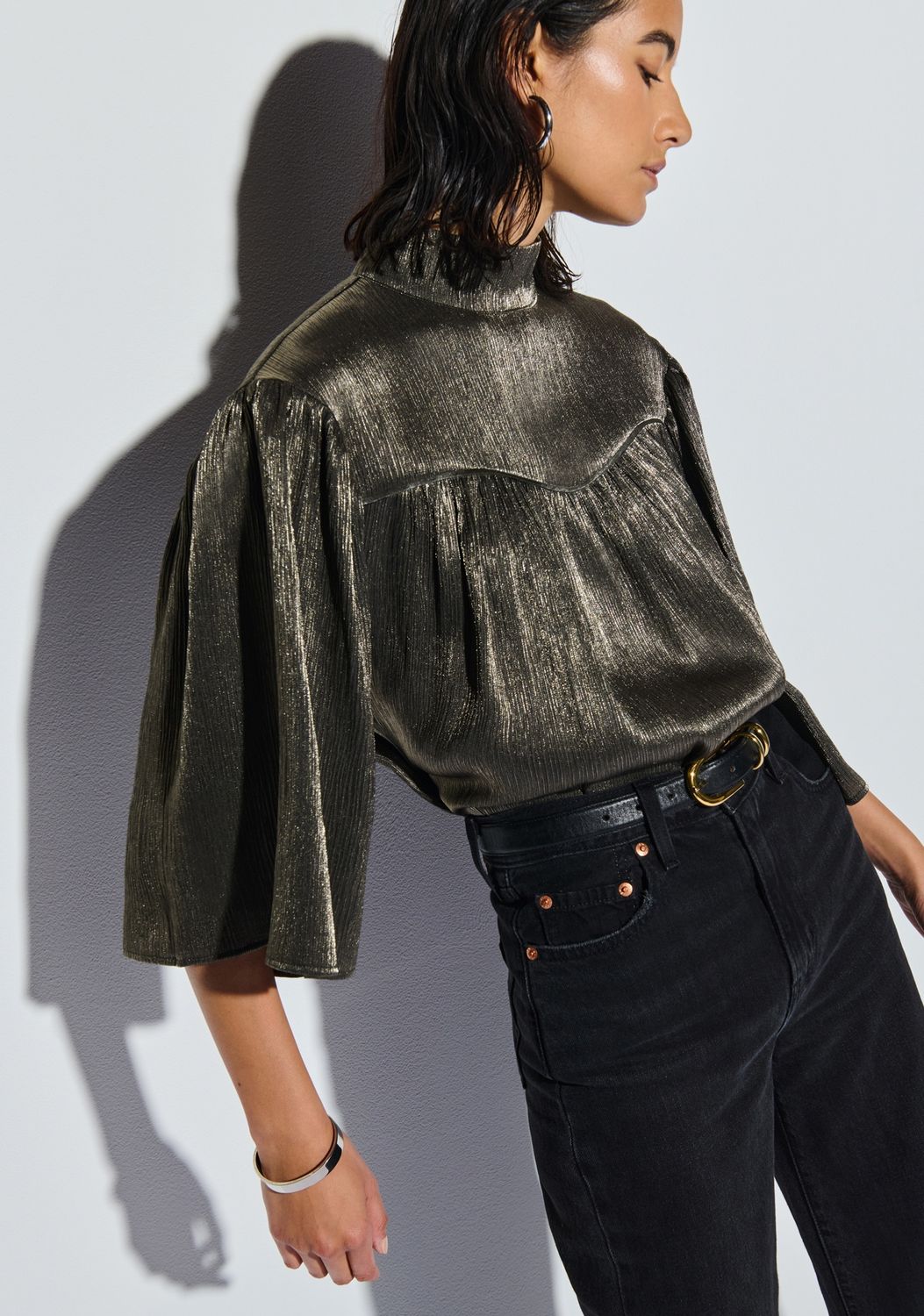 Nation Marci Top in Graphite Foil, Color: Graphite Foil, Size: XS