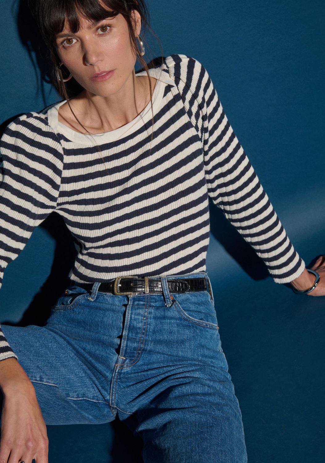 Nation Amelie Pointelle Striped Top, Color: Pointelle Stripe, Size: XS