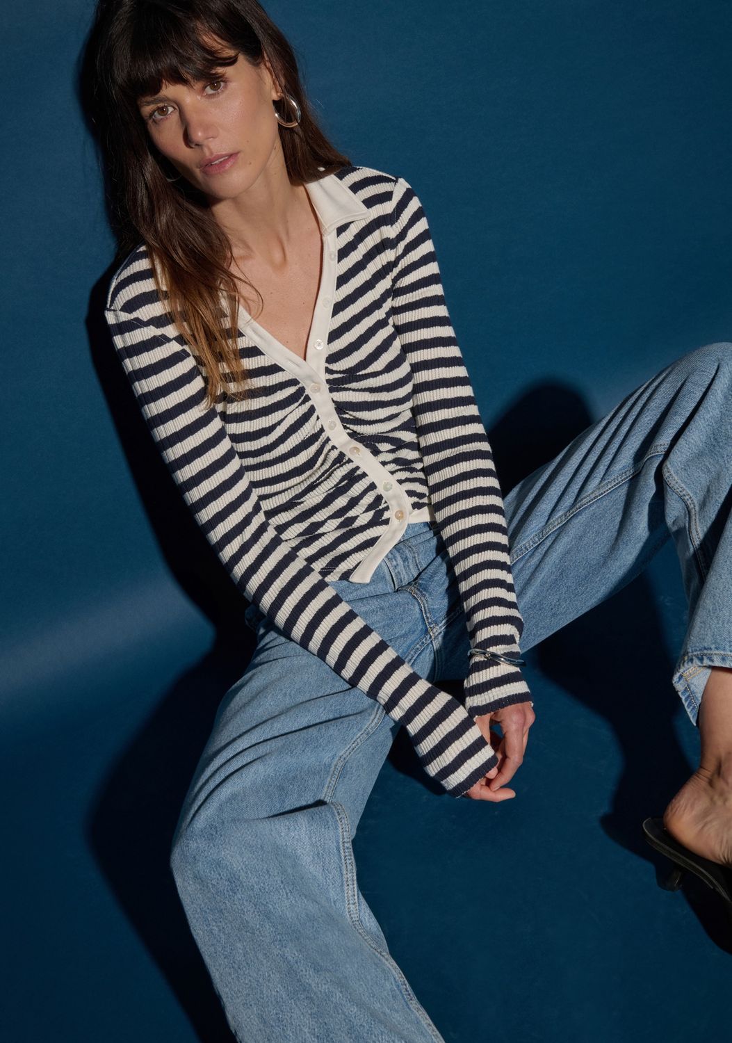 Nation Ami Henley, Color: Pointelle Stripe, Size: XS