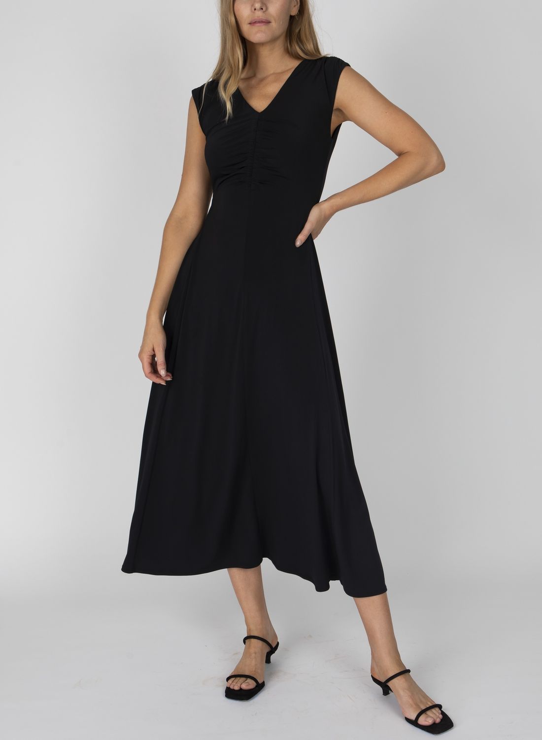 Derek Lam Isabel Ruched Sleeveless Midi Dress, Color: BLACK, Size: XS