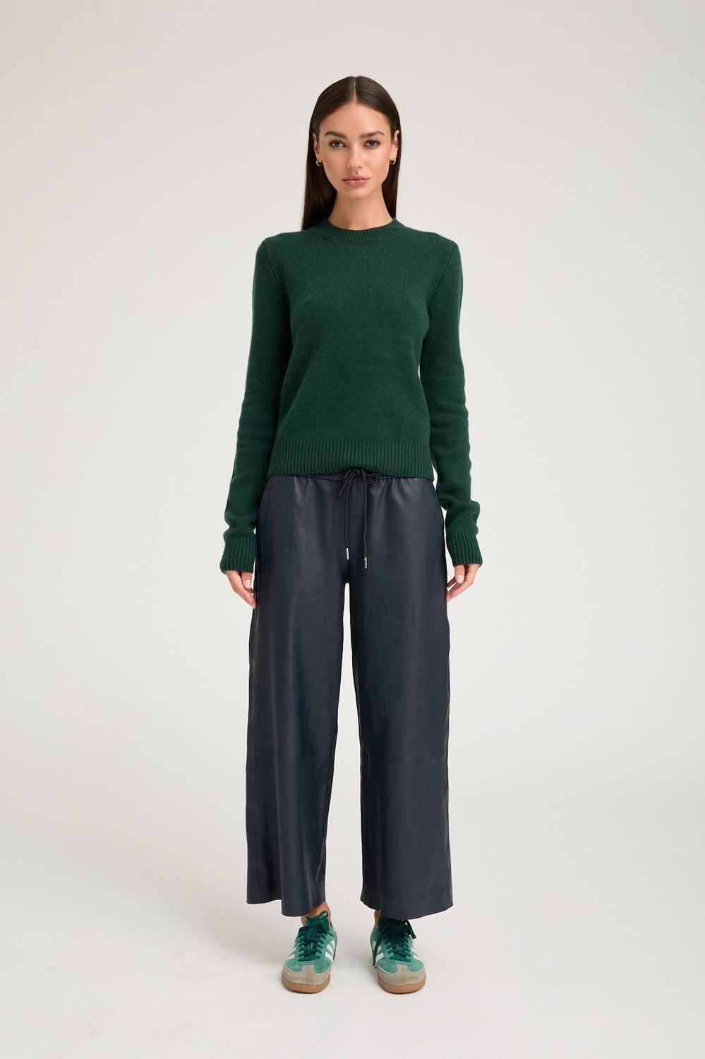 SPRWMN Cropped Baggy Leather Pant in Midnight