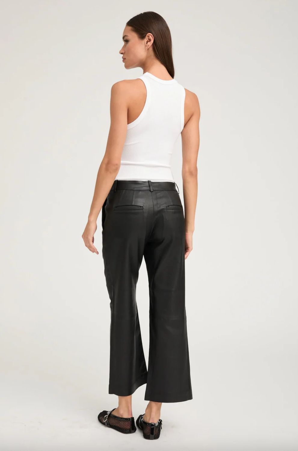 SPRWMN Cropped Low Rise Leather Pant in Black