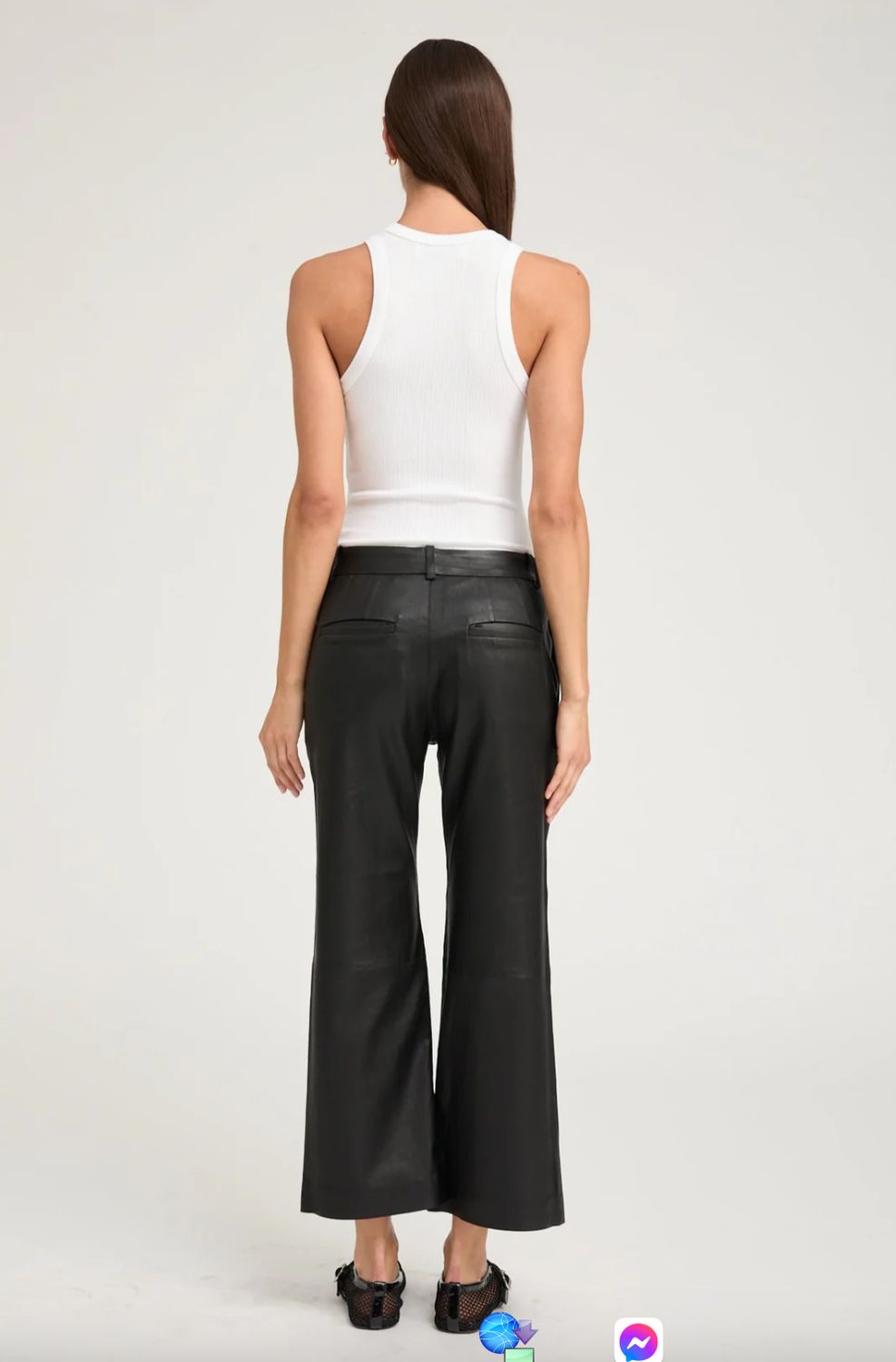 SPRWMN Cropped Low Rise Leather Pant in Black
