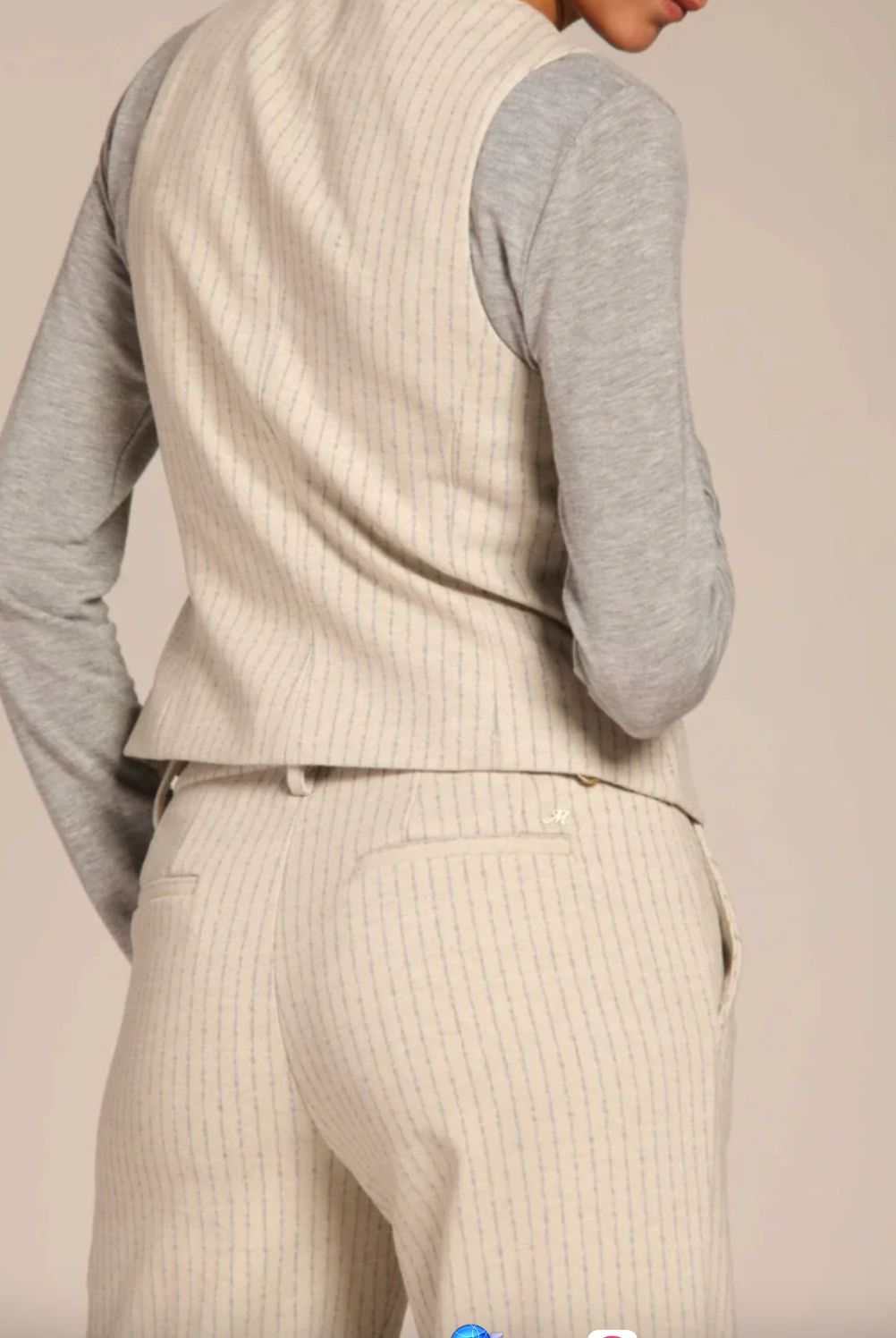 Mason&#39;s Ellen Beige and Light Blue Pinstripe Vest