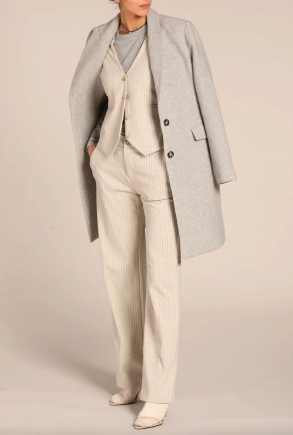 Mason&#39;s Ellen Beige and Light Blue Pinstripe Vest