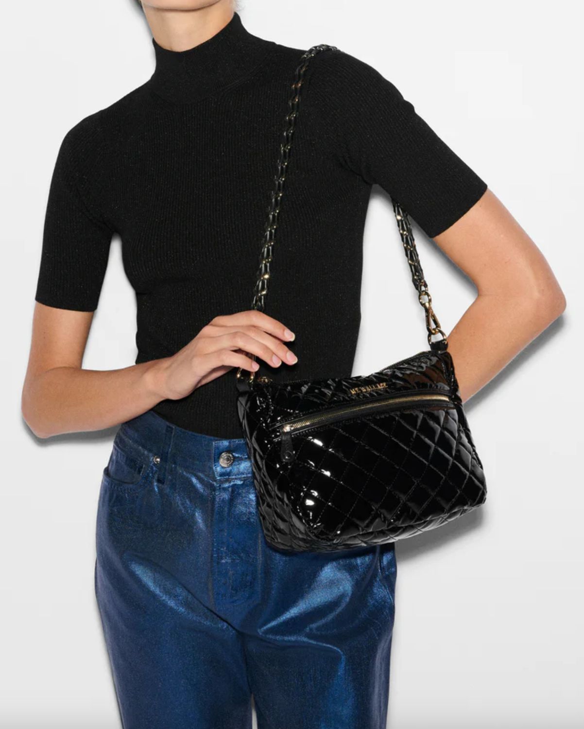MZ Wallace Ella Crossbody Black Laquer