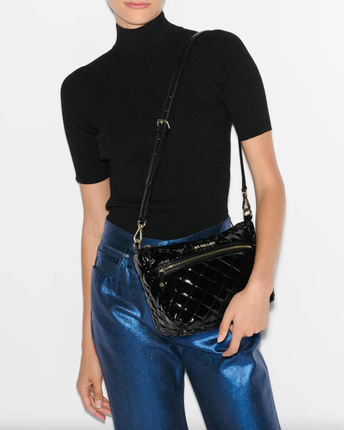 MZ Wallace Ella Crossbody Black Laquer