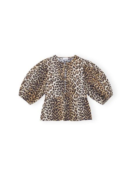 GANNI Peplum Leopard Blouse, Color: Leopard, Size: 32