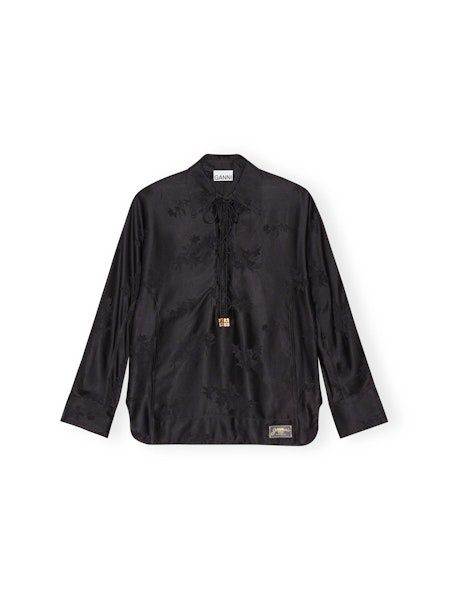 GANNI Fluid Satin Tie Blouse