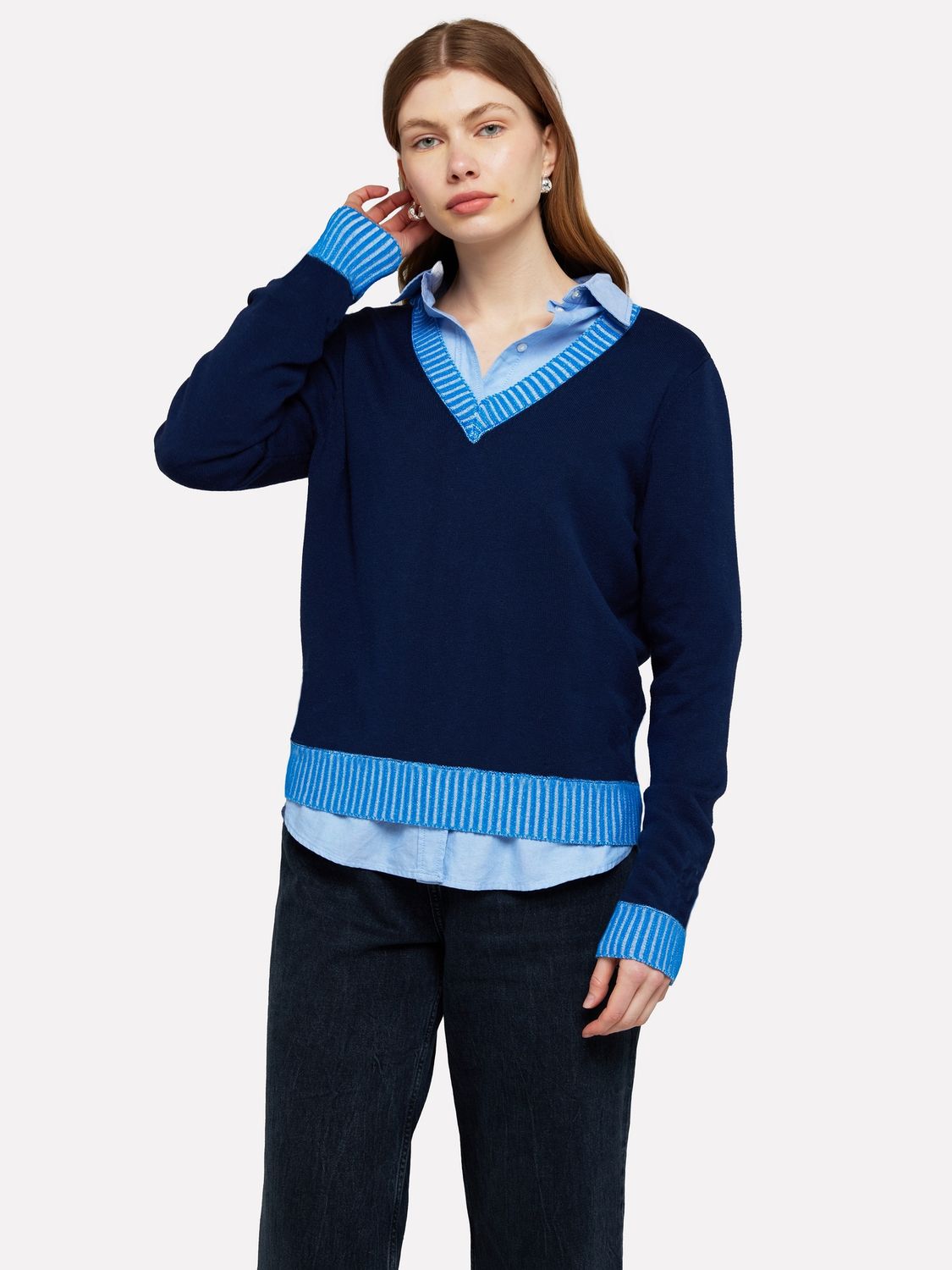 WISPR Plaited V-Neck Sweater, Color: SAILOR/BAYOU, Size: XS