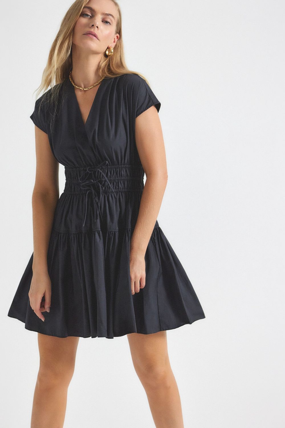Derek Lam Tora V-Neck Dress in Black