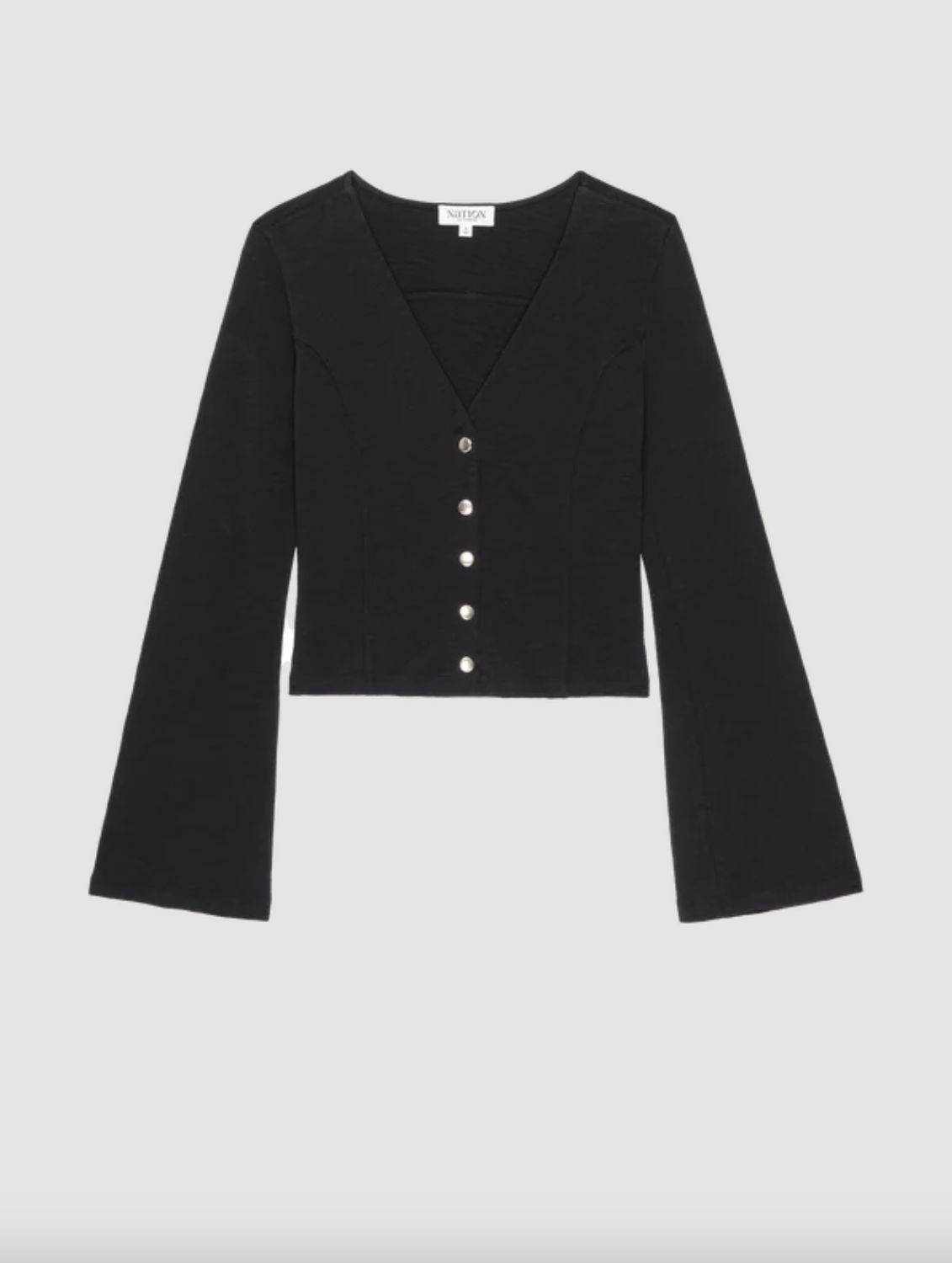 Nation Margaux Bell Sleeve Top in Jet Black