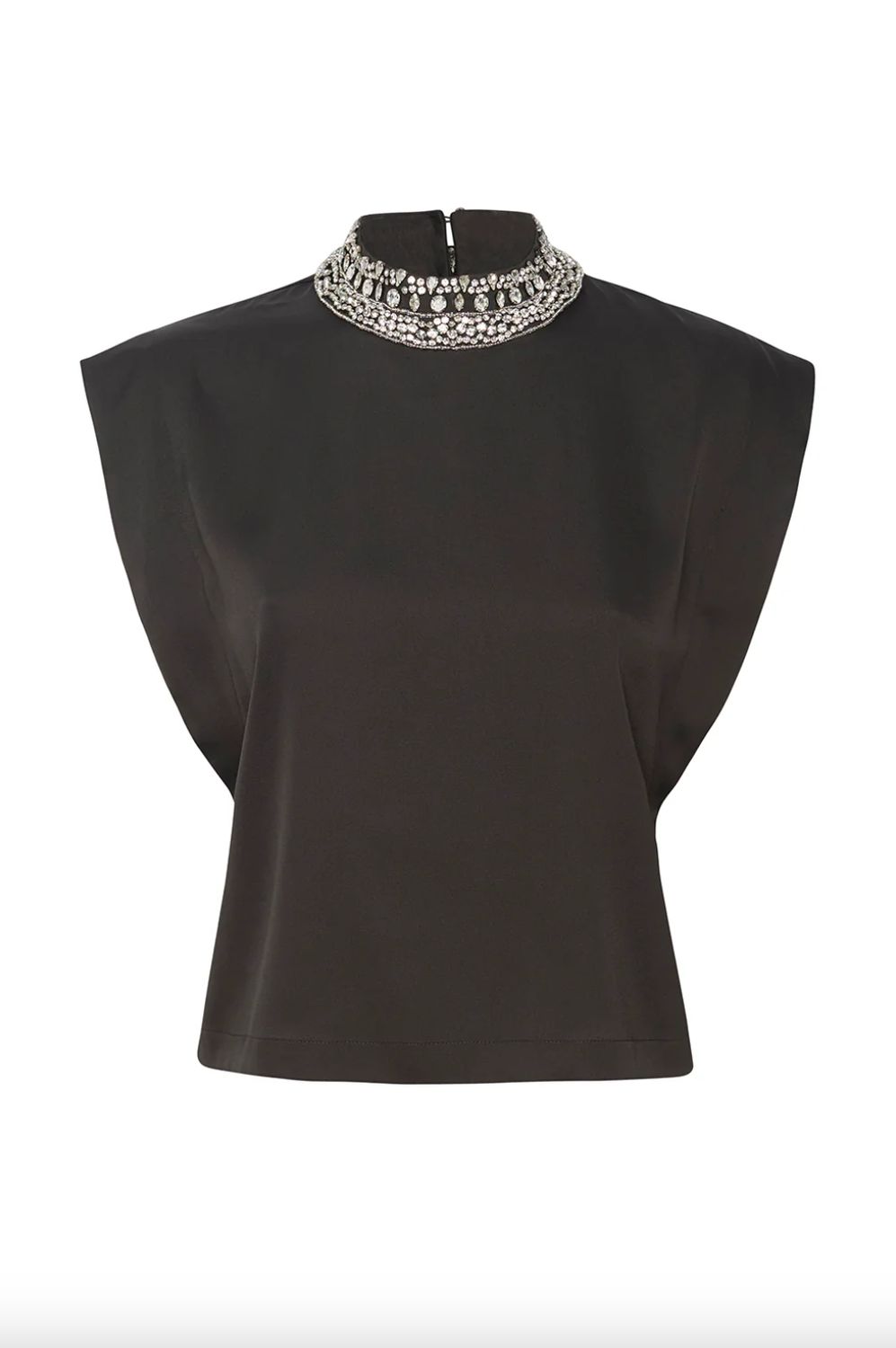 MISA Riley Jeweled Neck Top in Black