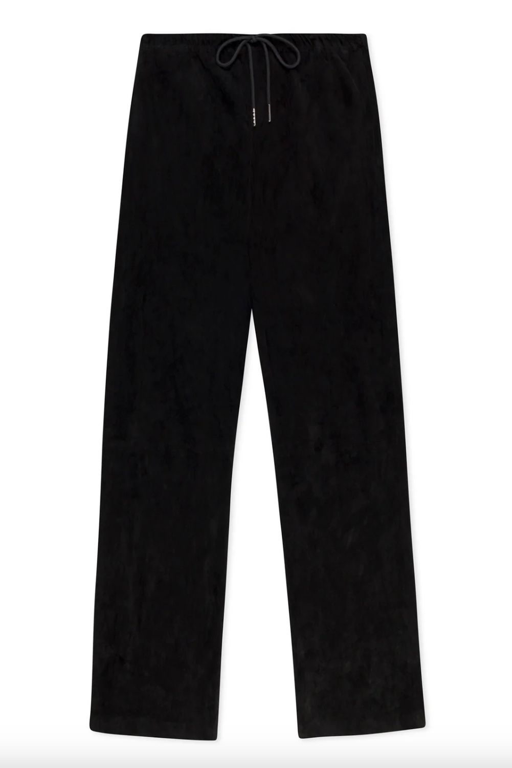 SPRWMN Drawstring Straight Leg Suede Pant in Black