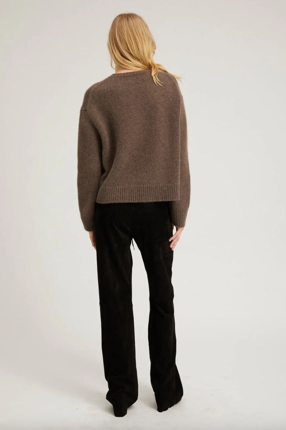 SPRWMN Drawstring Straight Leg Suede Pant in Black
