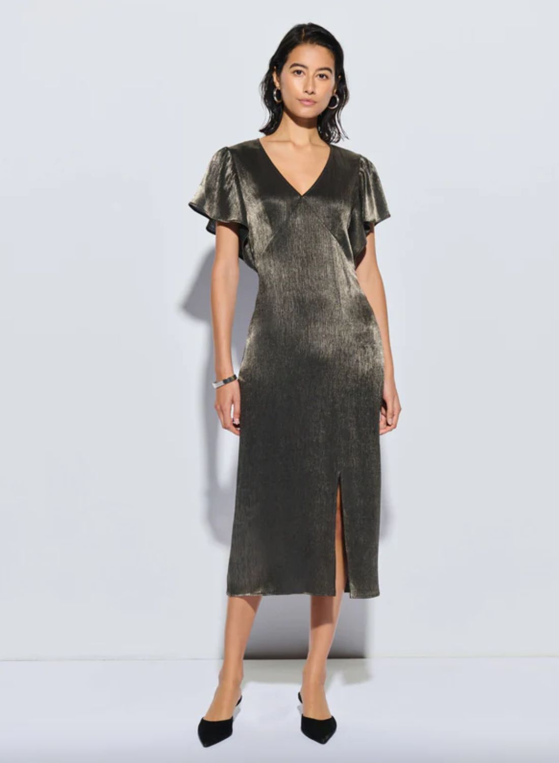 Nation Pamela Midi Dress in Graphite Foil