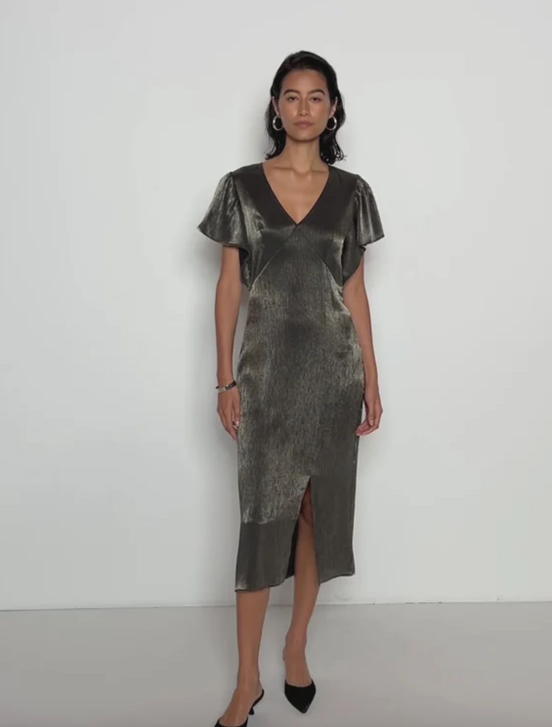 Nation Pamela Midi Dress in Graphite Foil