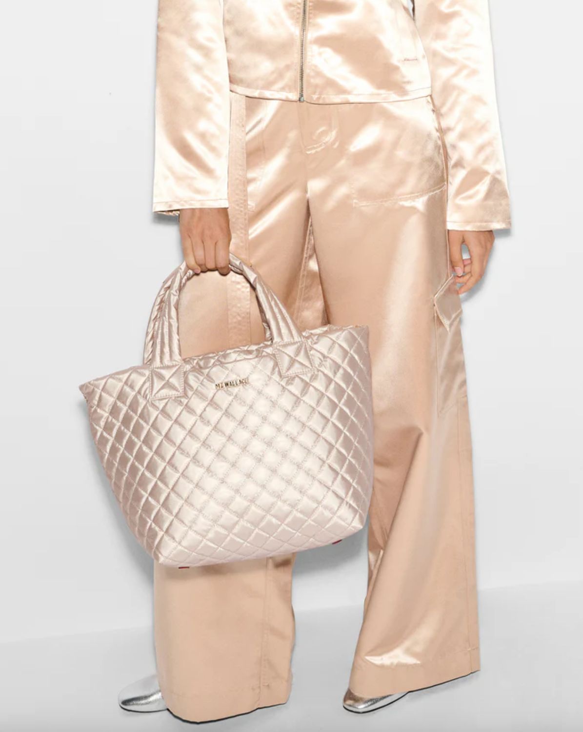 MZ Wallace Small Metro Tote Deluxe in Pale Rose Gold Metallic