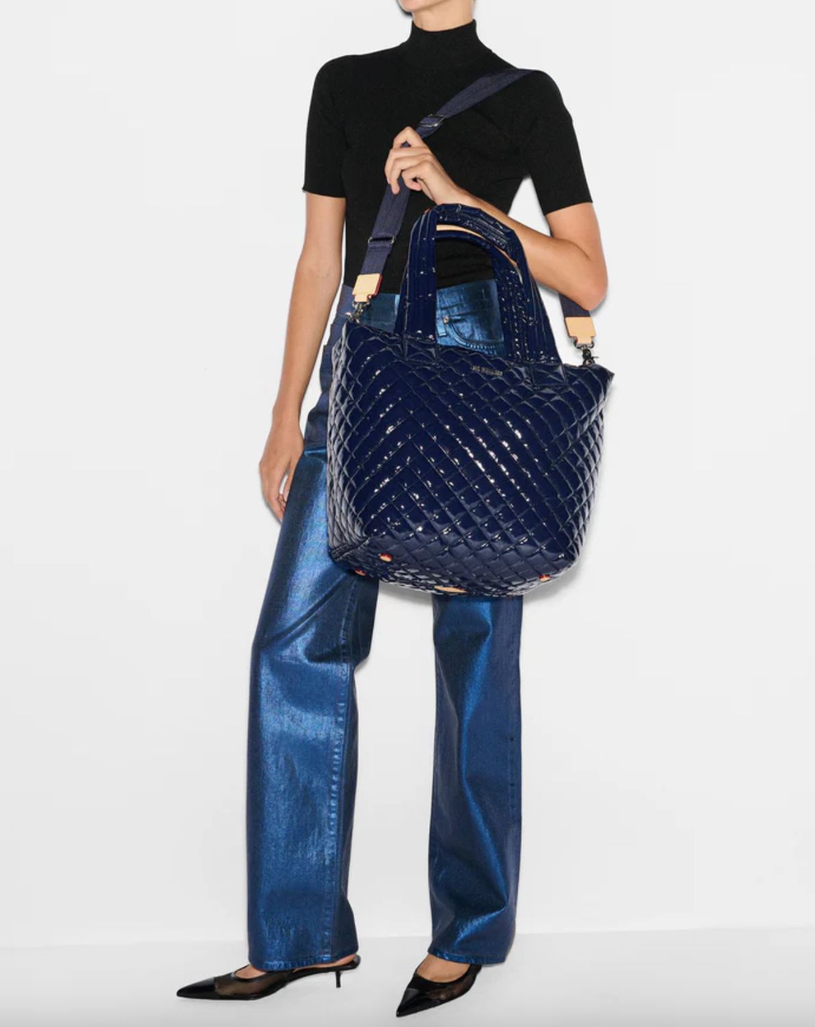 MZ Wallace Medium Metro Tote Deluxe in Navy Lacquer