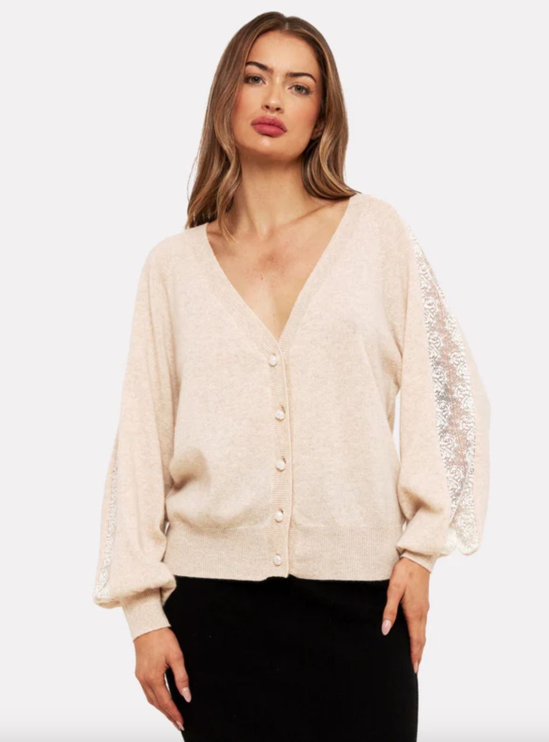 Brodie Cashmere Lace Sleeve Cardigan