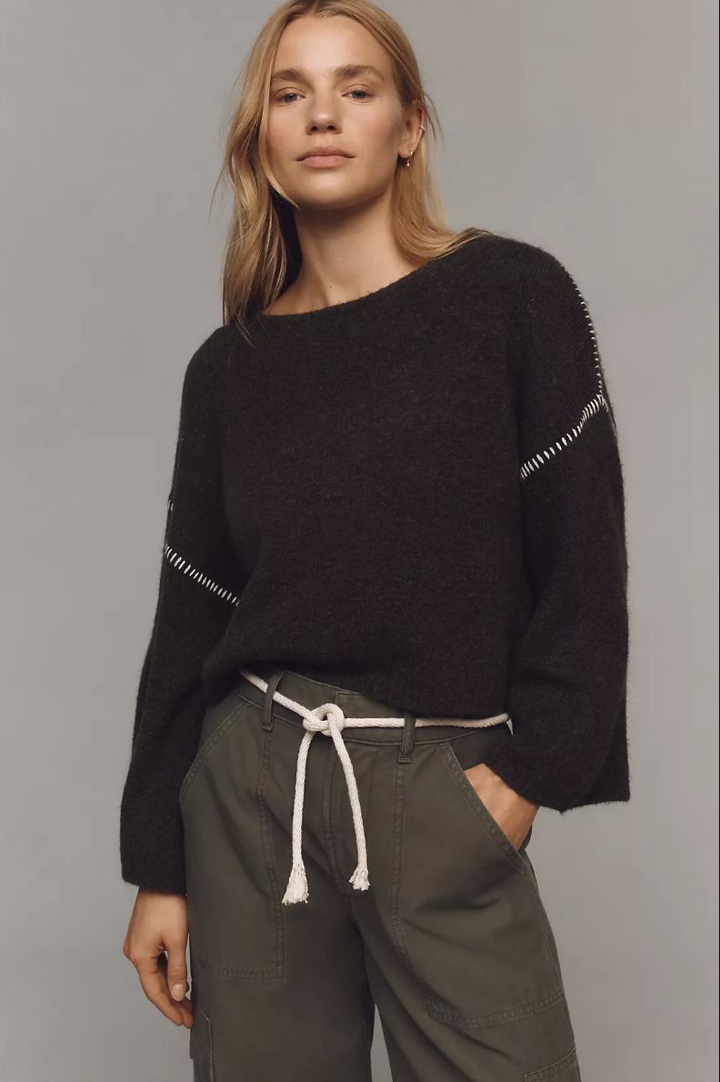 Sundry Cropped Whip Stitch Sweater