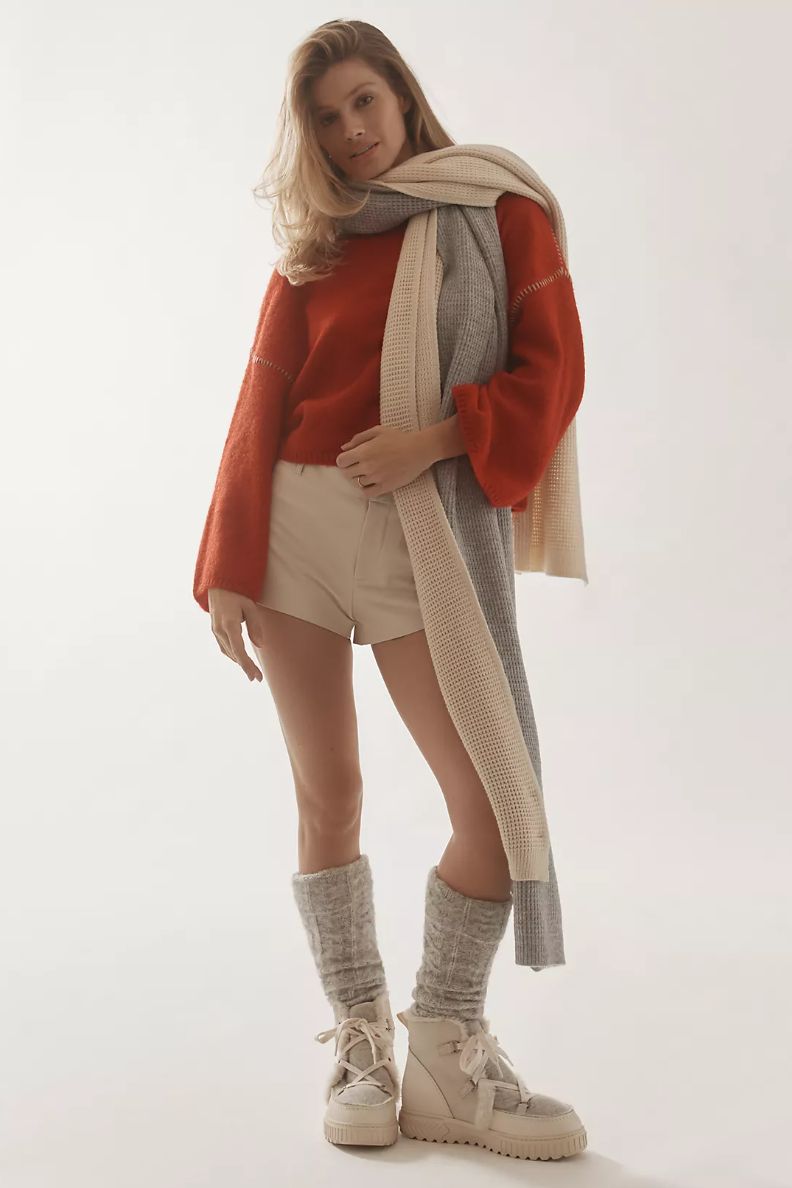 Sundry Cropped Whip Stitch Sweater