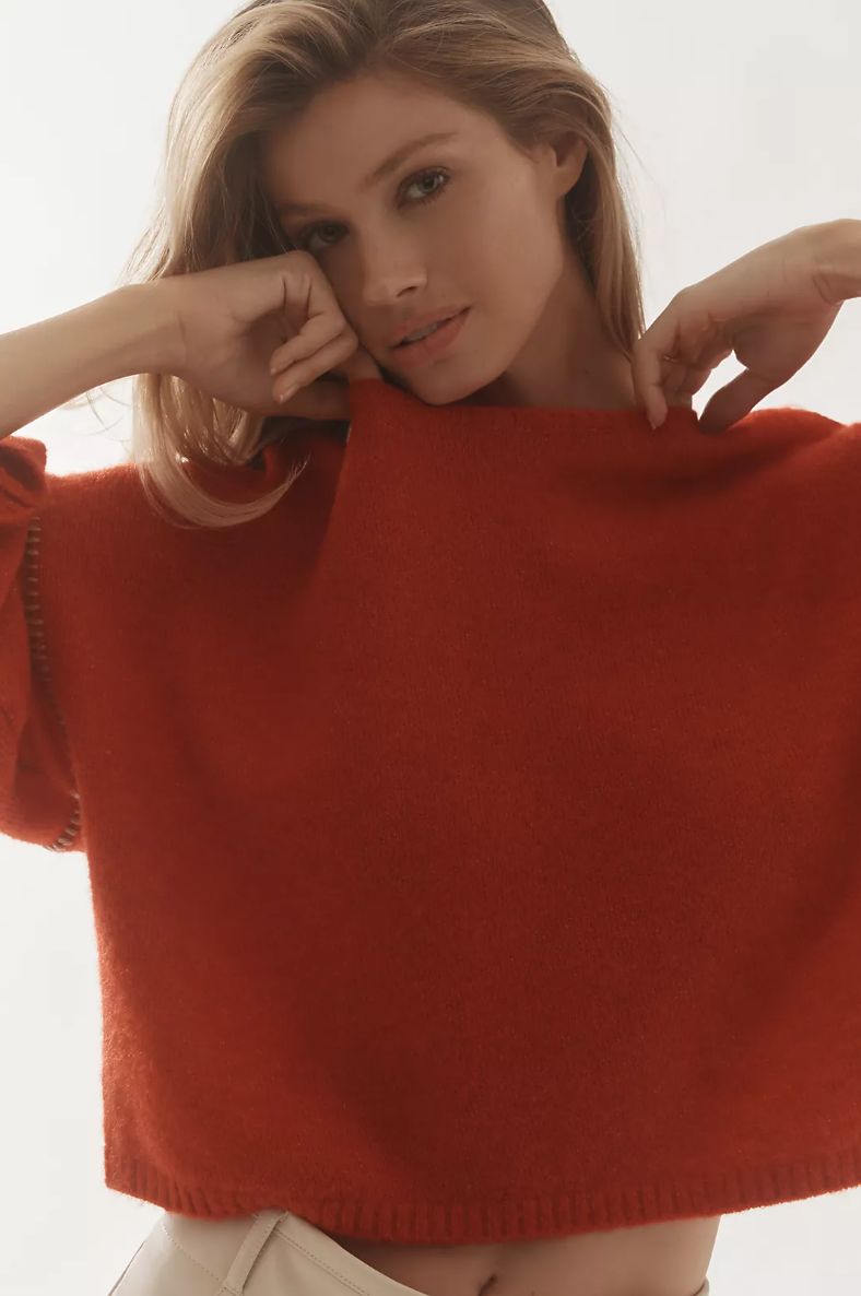 Sundry Cropped Whip Stitch Sweater