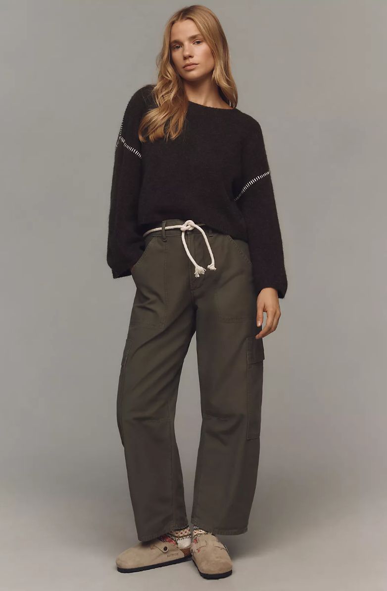 Sundry Cropped Whip Stitch Sweater
