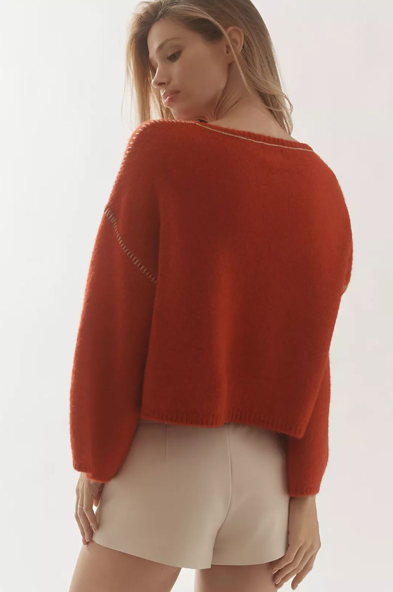 Sundry Cropped Whip Stitch Sweater
