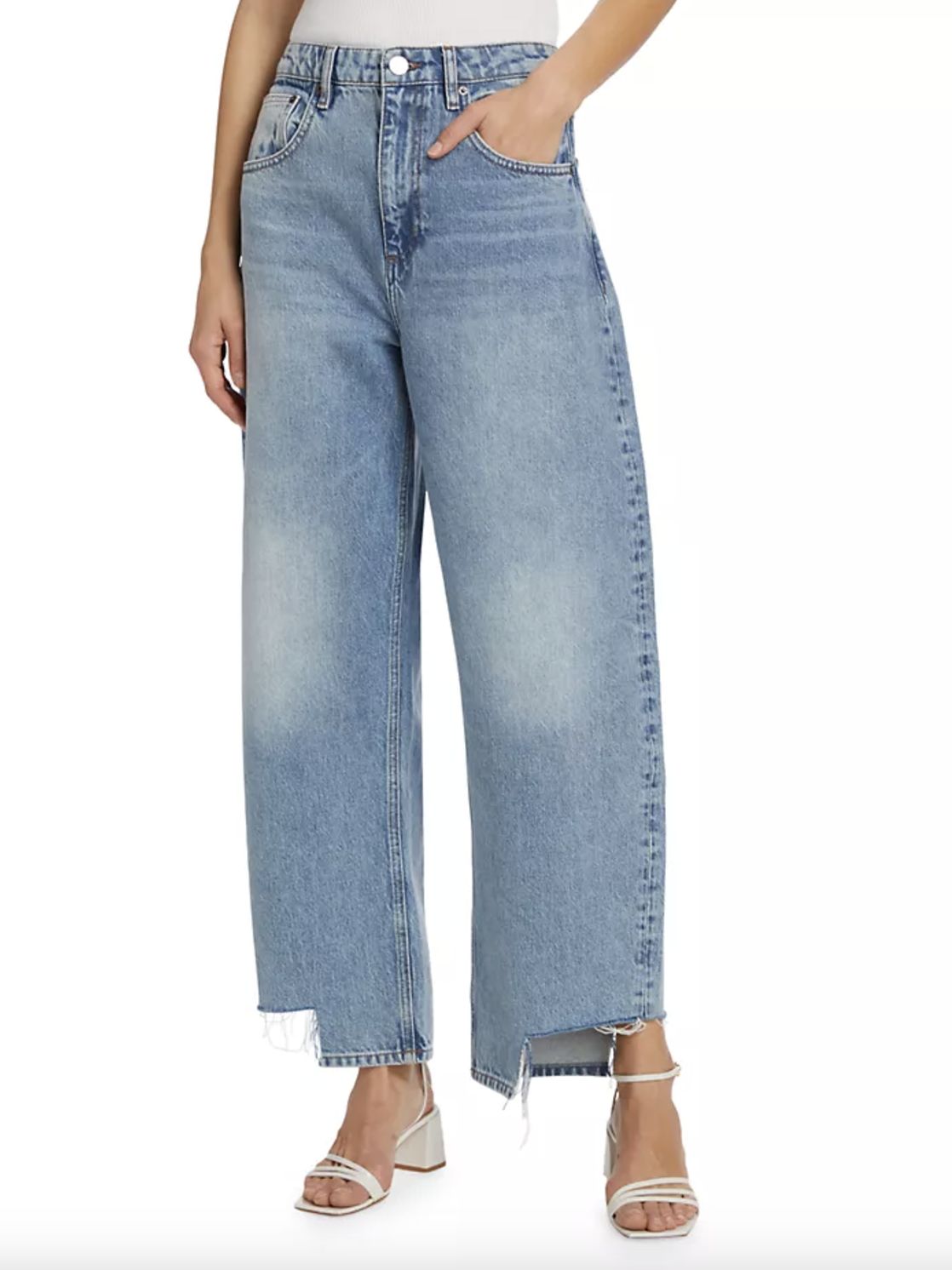 Frame Long Barrel Step Fray Jean in Divine