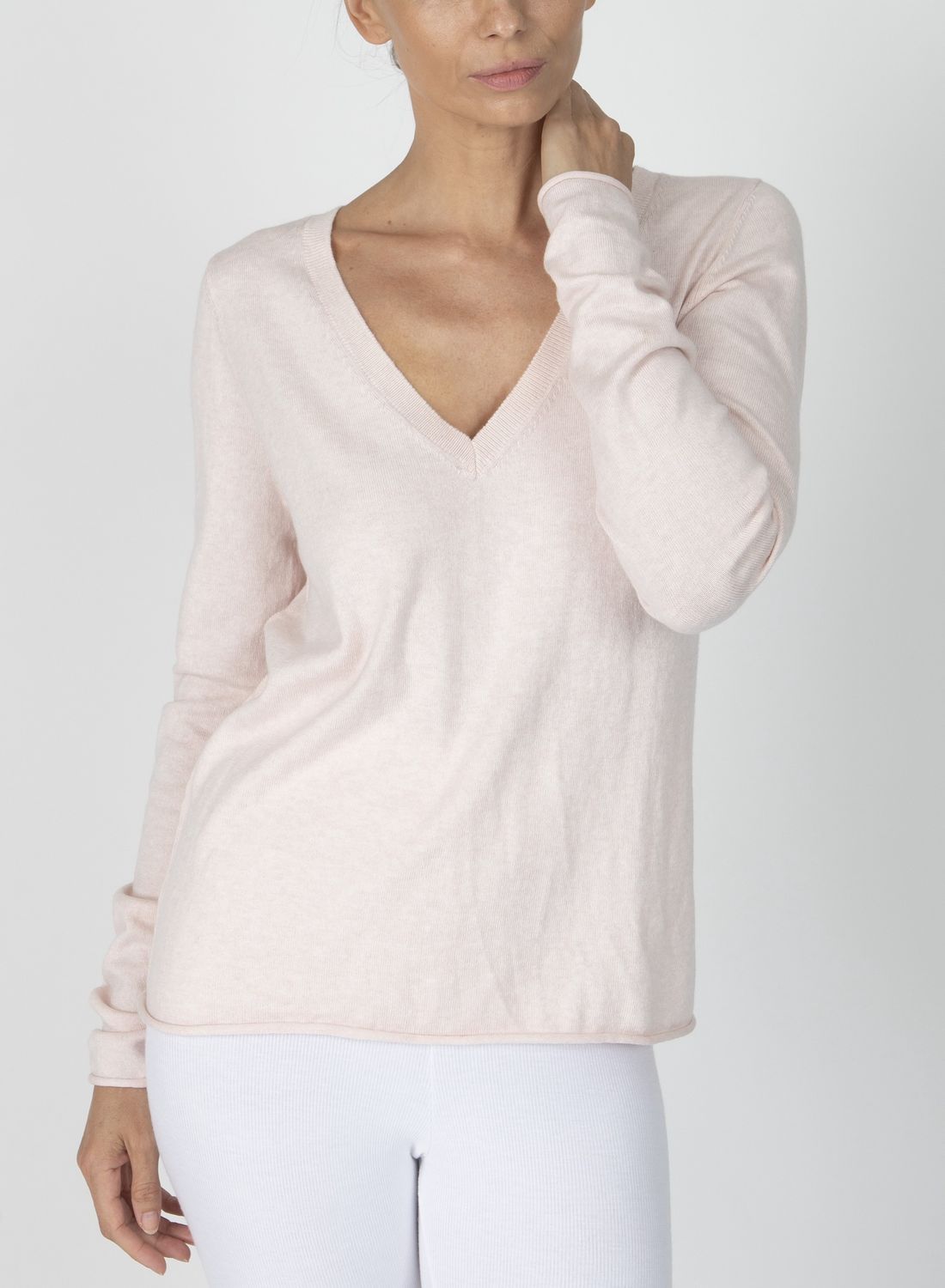 ATM Cotton Cashmere V-Neck Sweater, Color: PINK, Size: XS