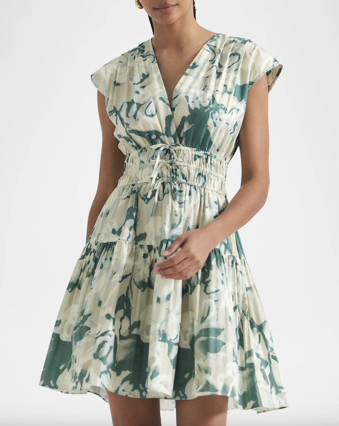 Derek Lam Tora V-Neck Dress in Juniper Print