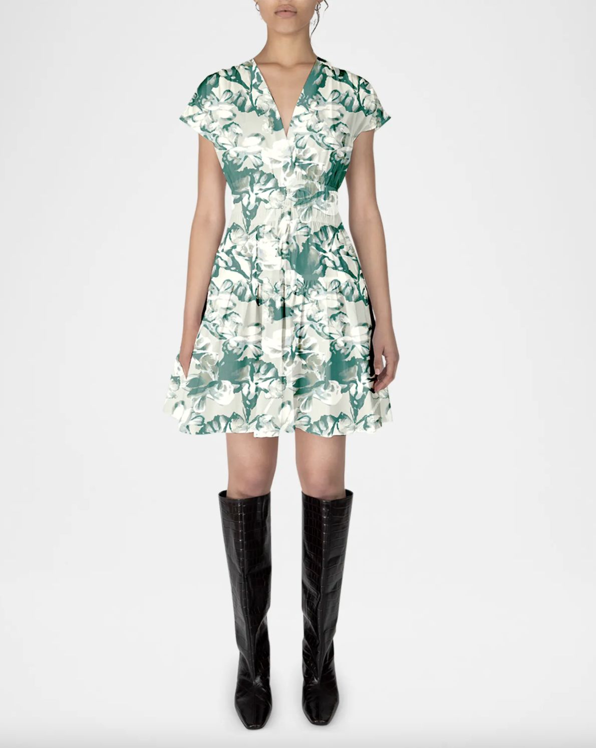 Derek Lam Tora V-Neck Dress in Juniper Print