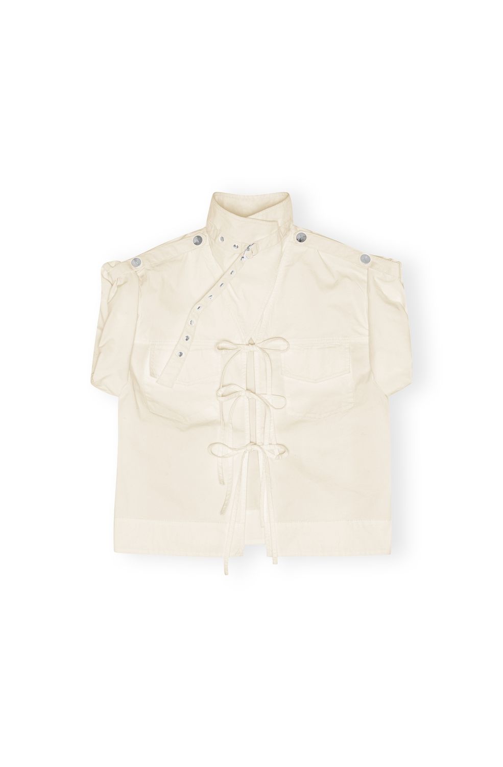GANNI Stretch Cotton Blouse with Ties