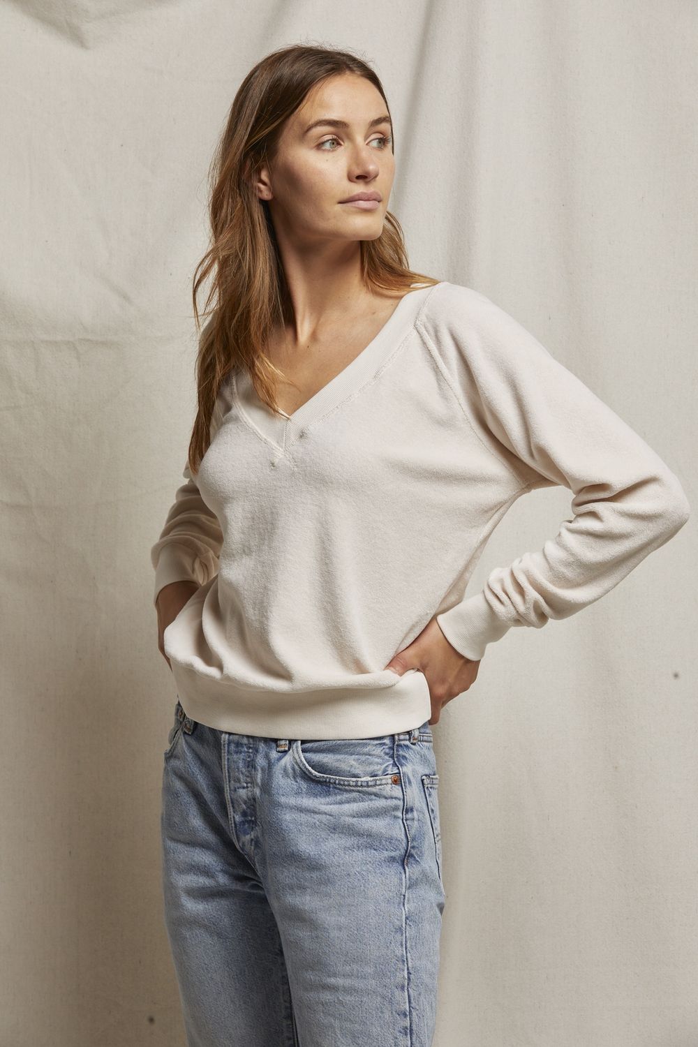 Perfect White Tee Ember Velour Sweatshirt, Color: Sugar, Size: XS