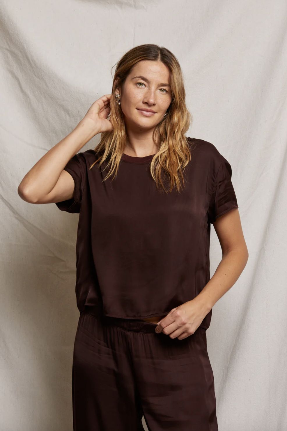Perfect White Tee Delphine Satin Crew Tee