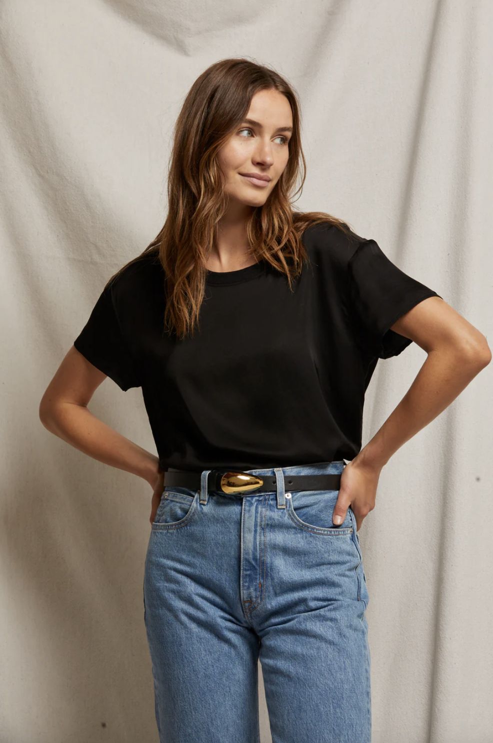 Perfect White Tee Delphine Satin Crew Tee