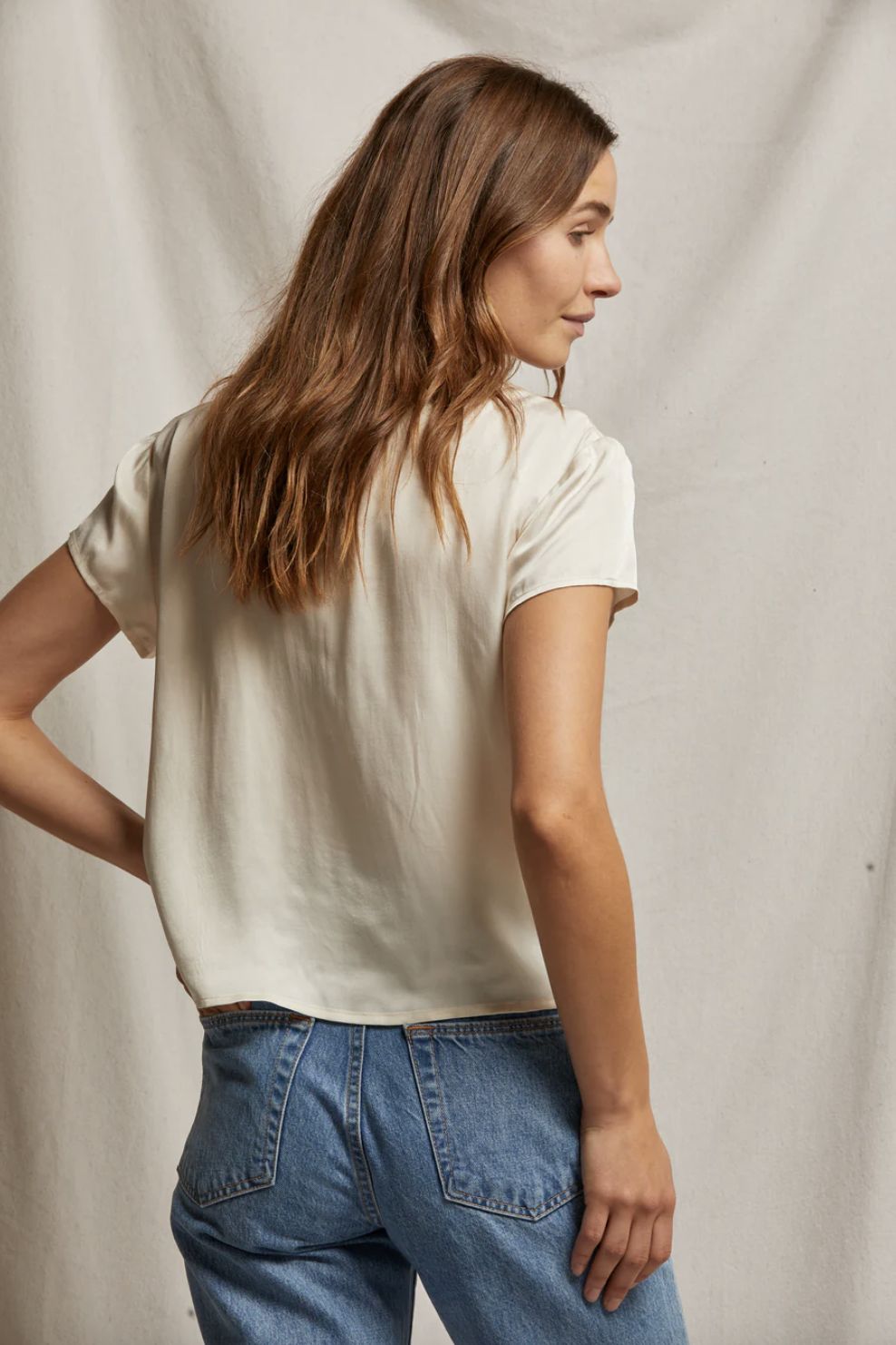 Perfect White Tee Delphine Satin Crew Tee