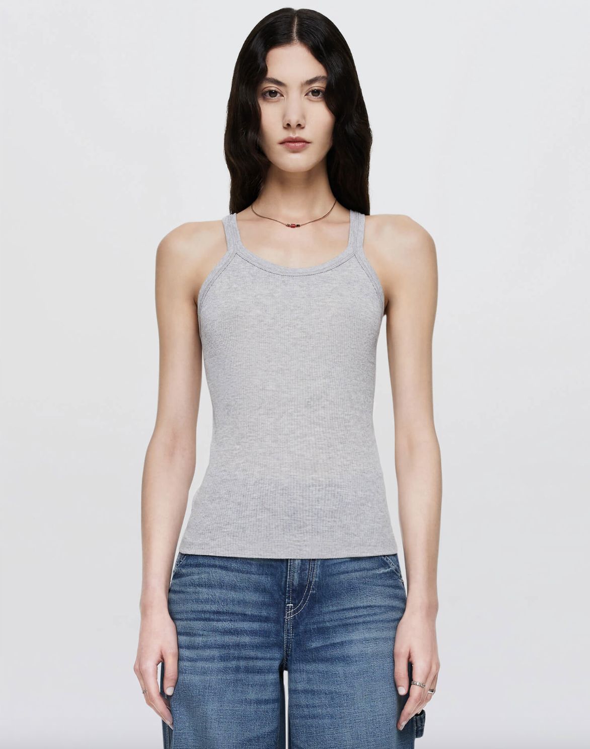 RE/Done Ribbed Tank In Heather Grey