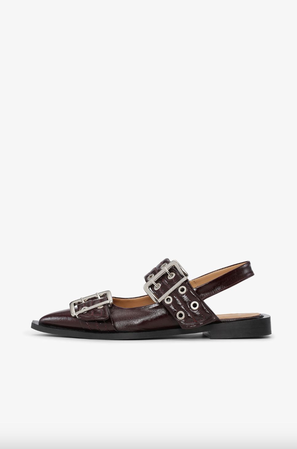 GANNI Burgundy Feminine Buckle Ballerina Flat