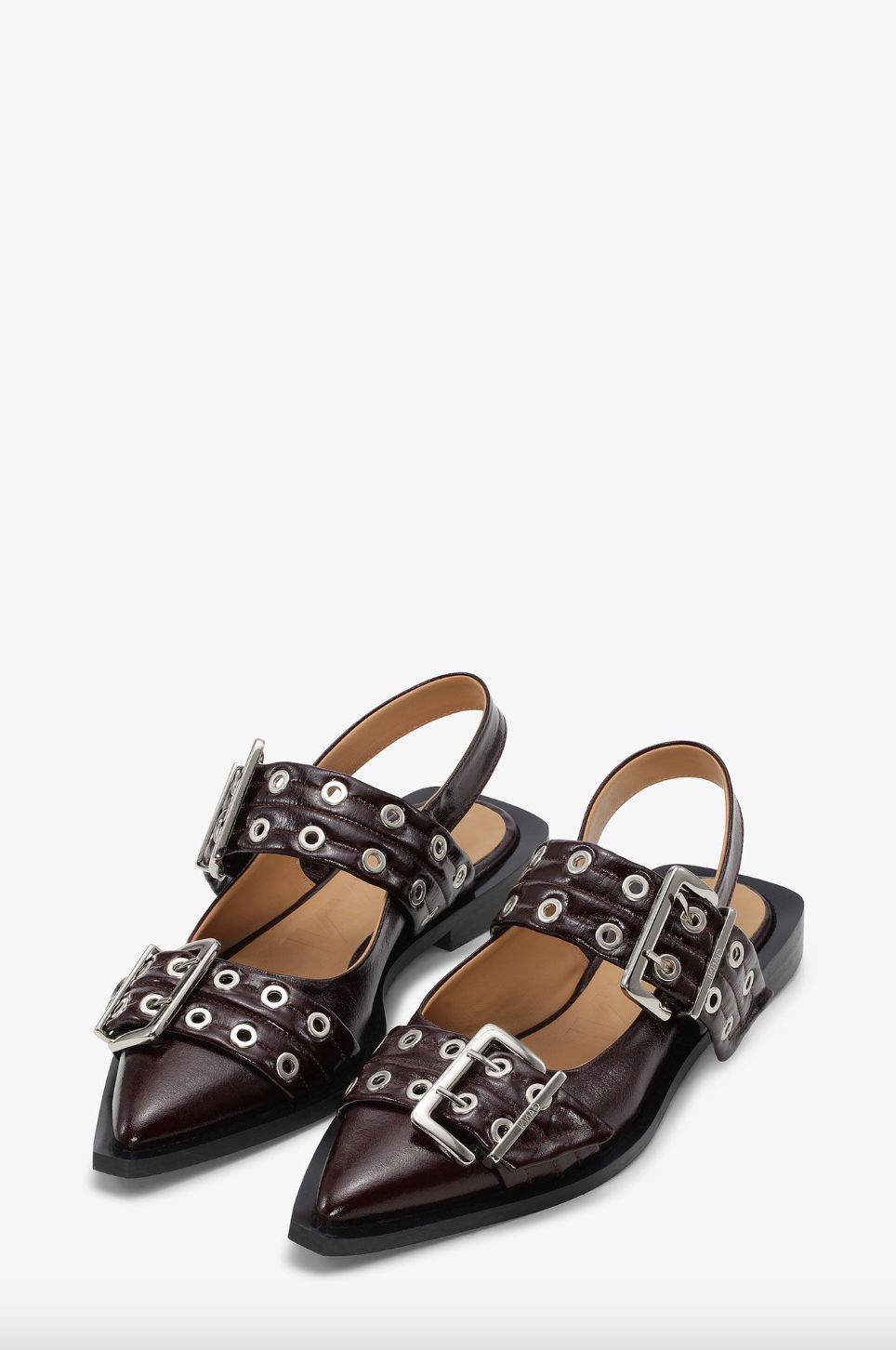 GANNI Burgundy Feminine Buckle Ballerina Flat