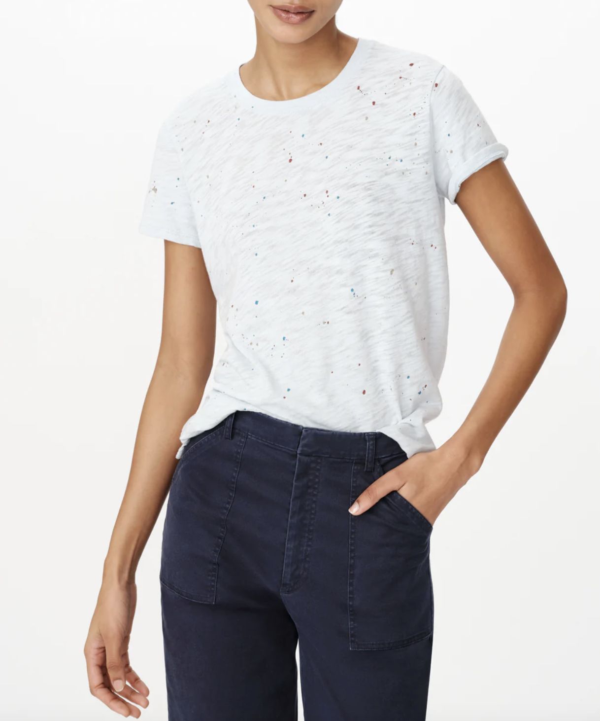 ATM Splatter Schoolboy Short Sleeve Crew in Powder Blue