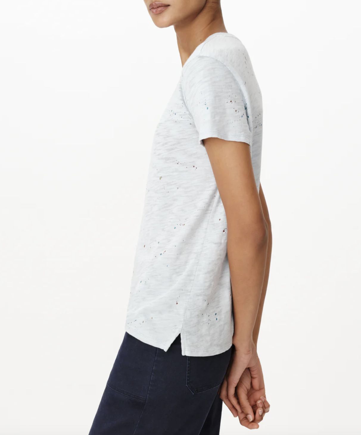 ATM Splatter Schoolboy Short Sleeve Crew in Powder Blue